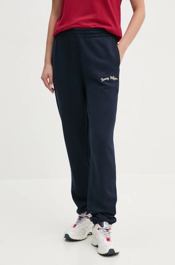 Tommy Hilfiger Pamučni donji dio trenirke Tommy Hilfiger boja: tamno plava, bez uzorka, WW0WW42718