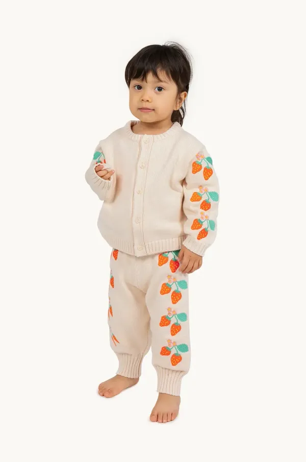 Tinycottons Pamučni donji dio trenirke za bebe Tinycottons STRAWBERRIES BABY KNITTED PANT boja: bež, s aplikacijom, SS25-303