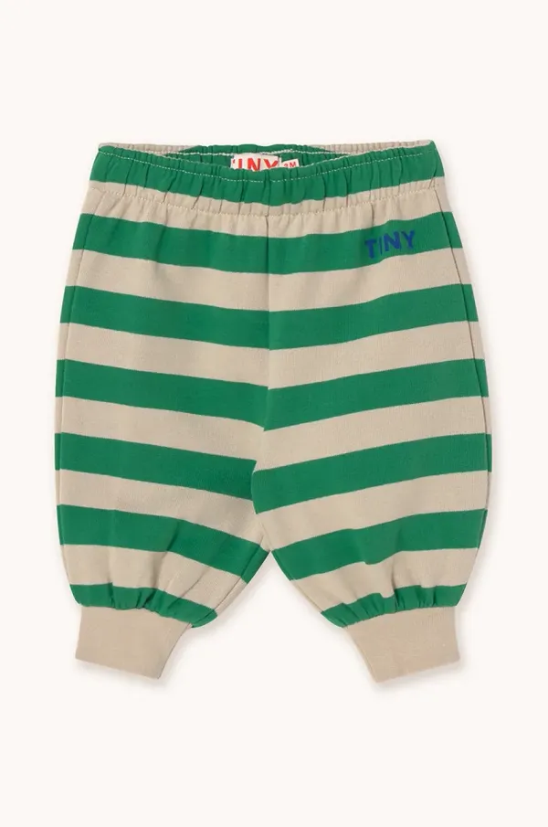 Tinycottons Pamučni donji dio trenirke za bebe Tinycottons STRIPES BABY SWEATPANT boja: zelena, s uzorkom, SS25-127