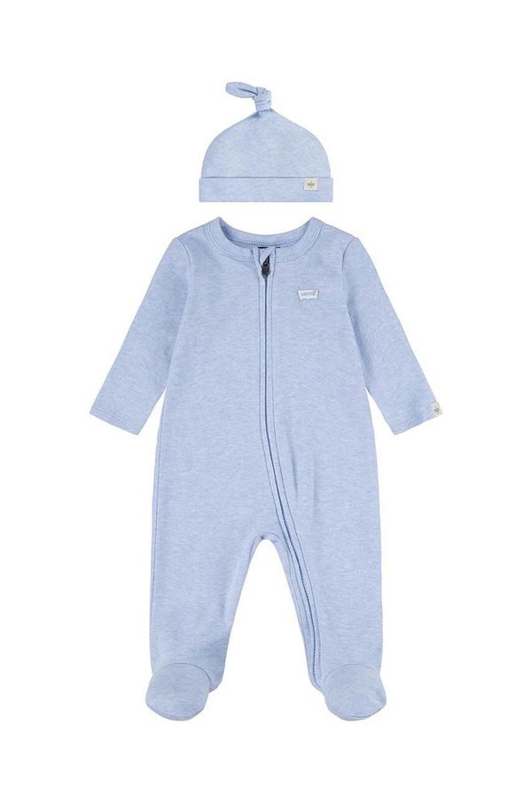 Levi's Pamučni kombinezon za bebe Levi's LVN FOOTED COVERALL & HAT SET