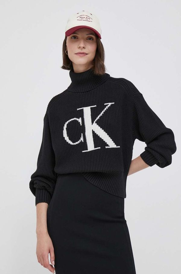 Calvin Klein Jeans Pamučni pulover Calvin Klein Jeans boja: crna, lagani, s dolčevitom