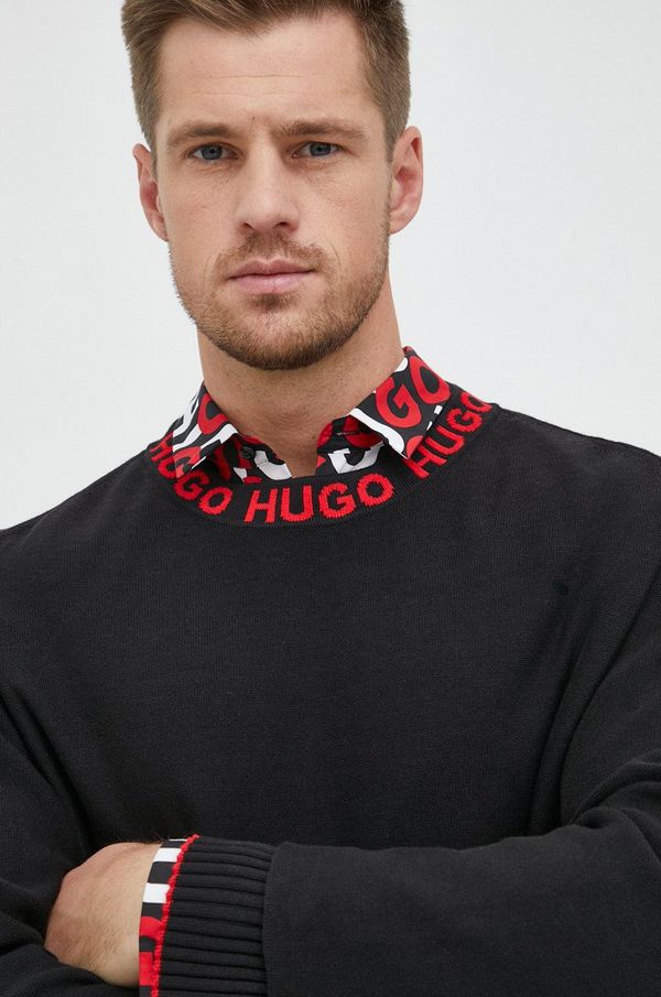 Hugo Pamučni pulover HUGO za muškarce, boja: crna, lagani