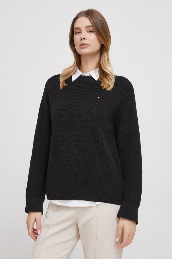 Tommy Hilfiger Pamučni pulover Tommy Hilfiger boja: crna, topli