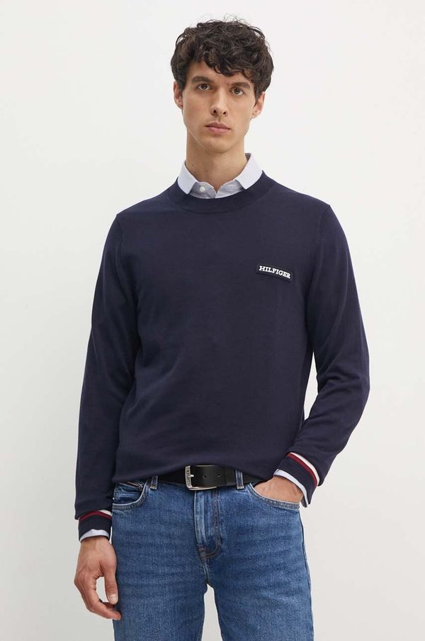 Tommy Hilfiger Pamučni pulover Tommy Hilfiger boja: tamno plava, lagani