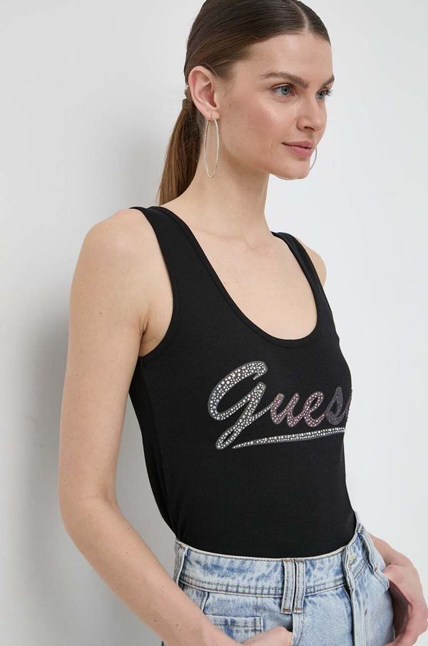 Guess Pamučni top Guess boja: crna