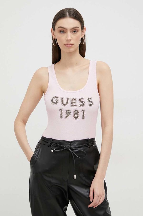 Guess Pamučni top Guess boja: ružičasta