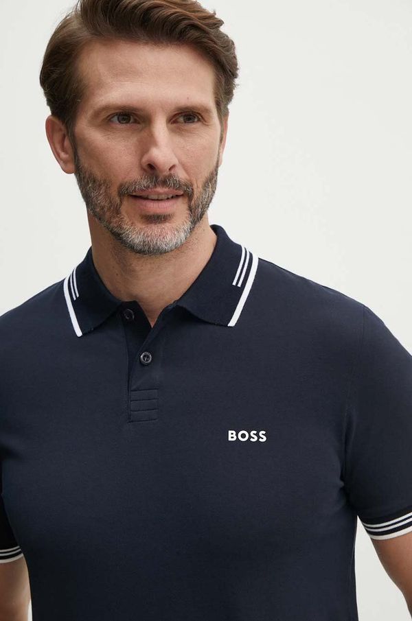 Boss Green Polo majica Boss Green za muškarce, boja: tamno plava, s tiskom