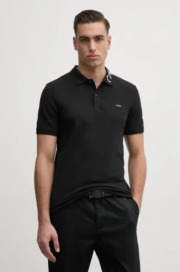 Calvin Klein Polo majica Calvin Klein za muškarce, boja: crna, s aplikacijom, K10K114474