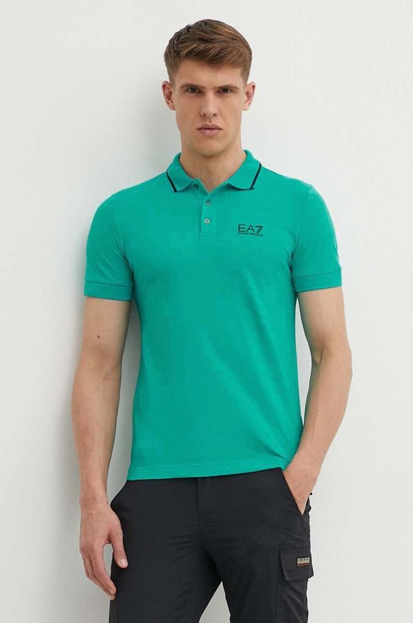EA7 Emporio Armani Polo majica EA7 Emporio Armani za muškarce, boja: zelena, s tiskom