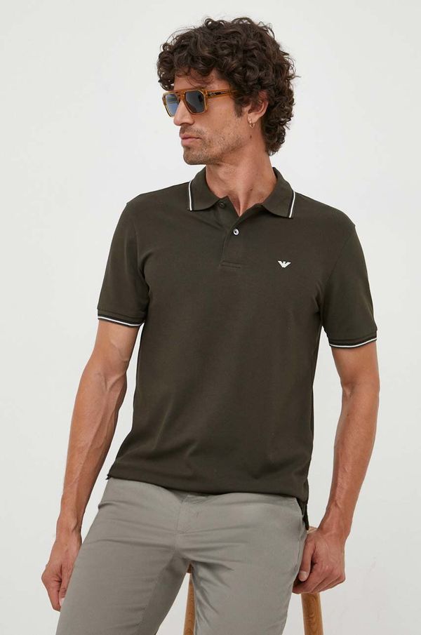 Emporio Armani Polo majica Emporio Armani za muškarce, boja: zelena, glatki model