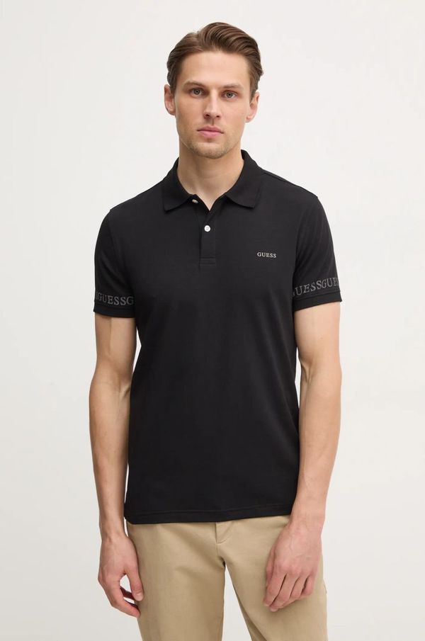 Guess Polo majica Guess NOLAN za muškarce, boja: crna, s tiskom, M5RP66 J1314