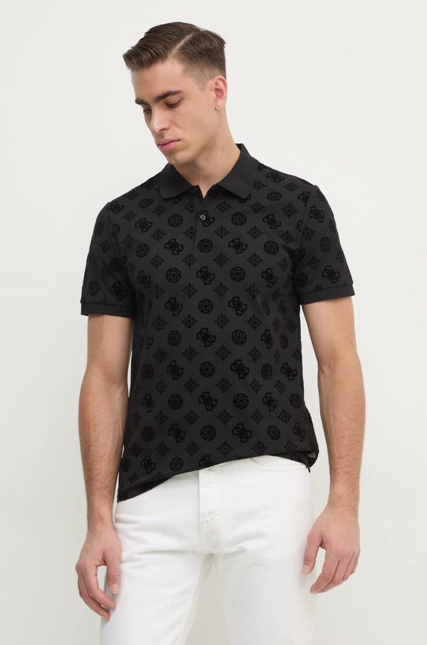 Guess Polo majica Guess za muškarce, boja: crna, s uzorkom, M5RP20 KCKN0