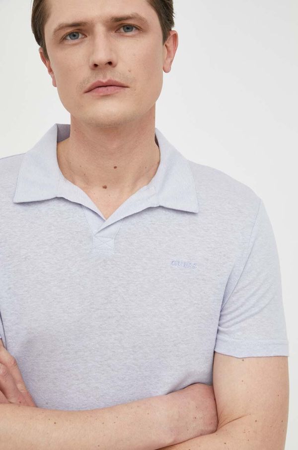 Guess Polo majica Guess za muškarce, boja: ljubičasta, glatki model