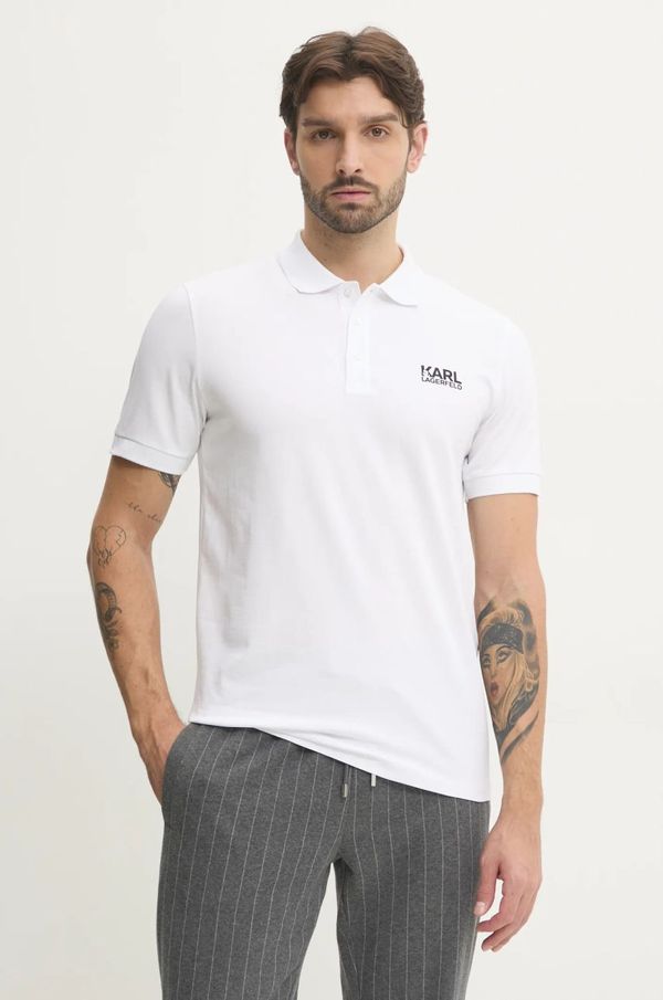 Karl Lagerfeld Polo majica Karl Lagerfeld za muškarce, boja: bijela, s tiskom, 551235.745088