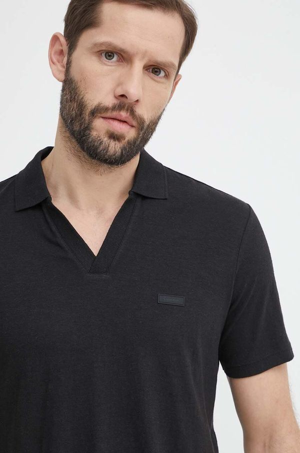 Calvin Klein Polo majica s dodatkom lana Calvin Klein boja: crna, bez uzorka, K10K112959