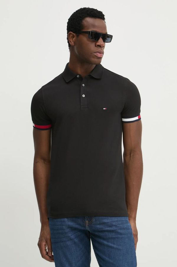 Tommy Hilfiger Polo majica Tommy Hilfiger za muškarce, boja: crna, s aplikacijom, MW0MW37518