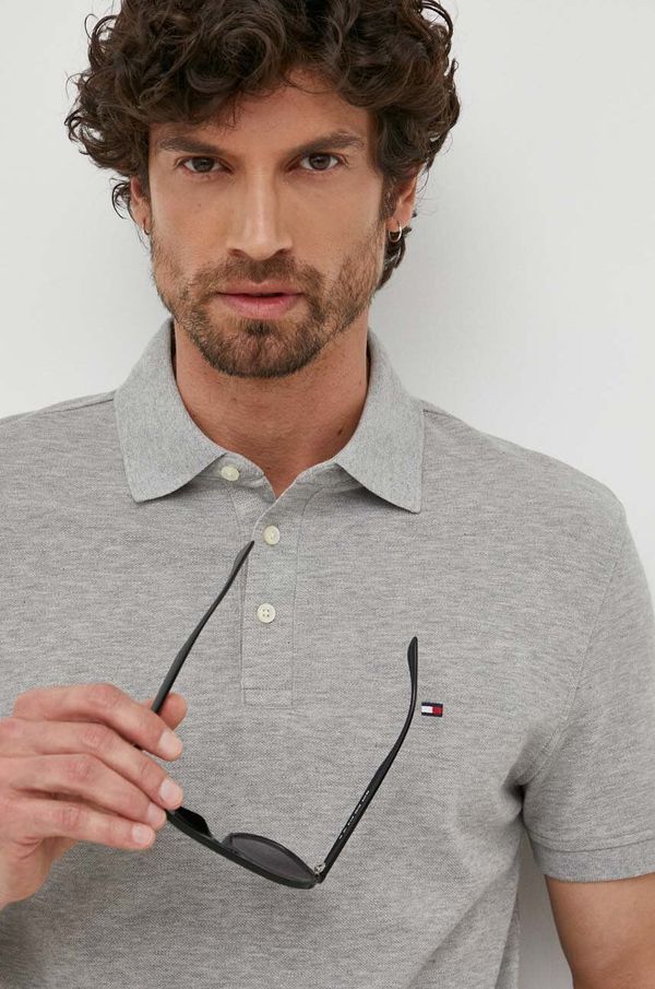 Tommy Hilfiger Polo majica Tommy Hilfiger za muškarce, boja: siva, glatki model, MW0MW17771