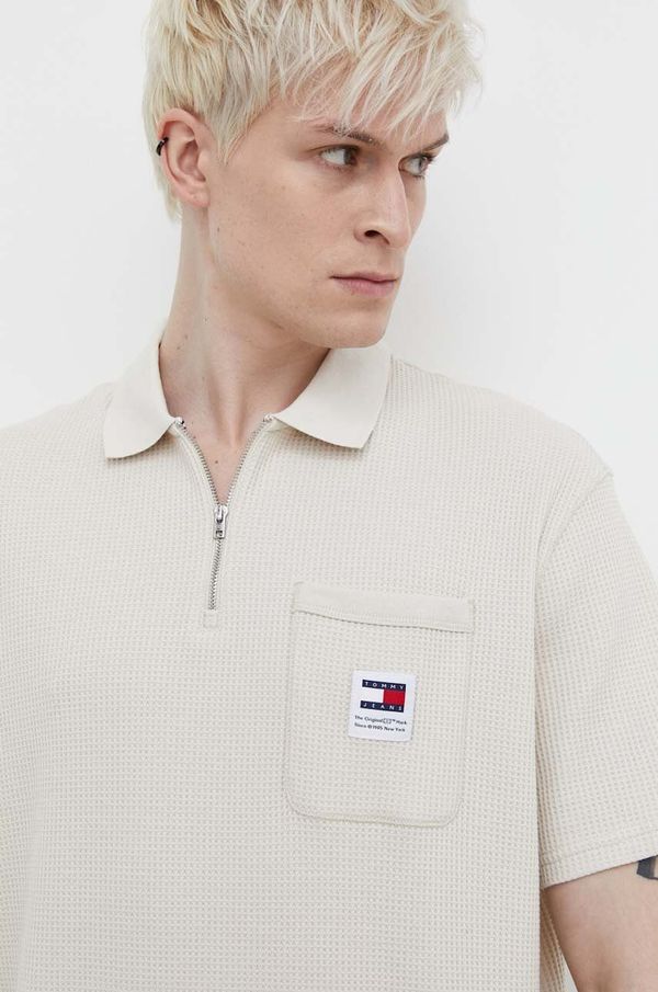 Tommy Jeans Polo majica Tommy Jeans za muškarce, boja: bež, bez uzorka
