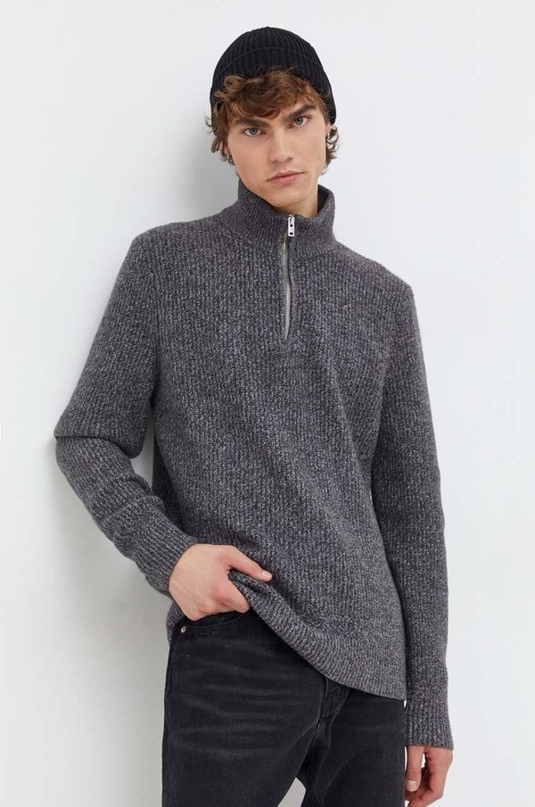 Abercrombie & Fitch Pulover Abercrombie & Fitch za muškarce, boja: siva, s poludolčevitom