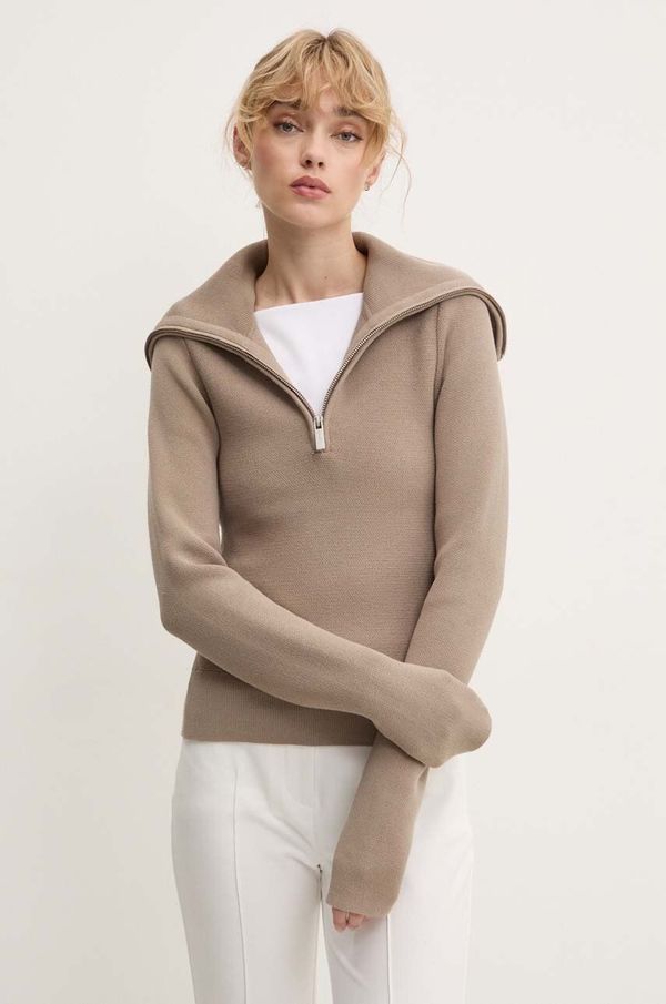 Remain Pulover Remain Zipped Collar Knit za žene, boja: bež, s dolčevitom, 5017693001
