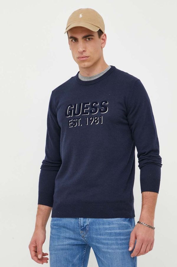 Guess Pulover s dodatkom svile Guess boja: tamno plava, lagani