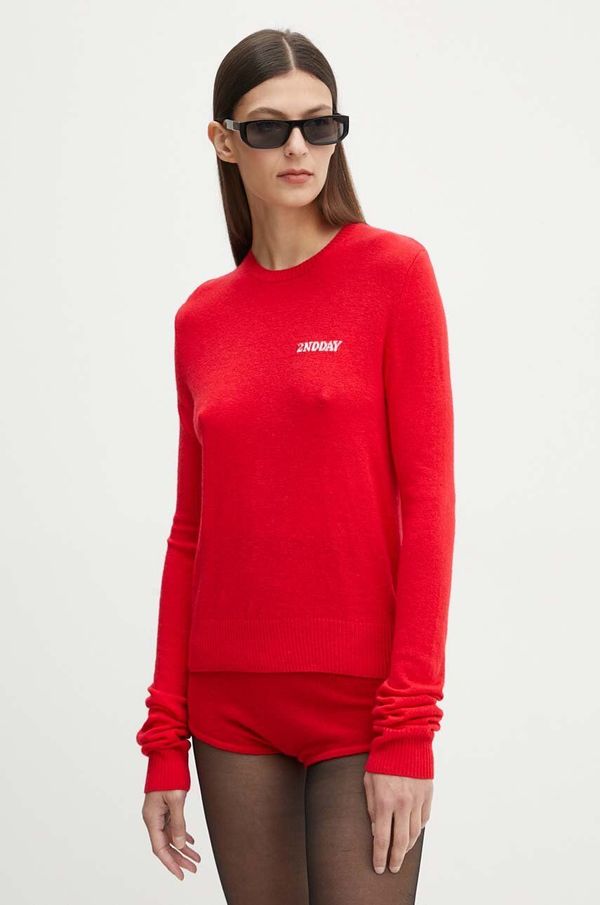 2NDDAY Pulover s dodatkom vune 2NDDAY 2ND Lance TT - Soft Wool Blen za žene, boja: crvena, lagani, 2244340408