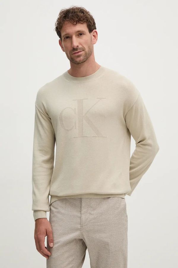 Calvin Klein Jeans Pulover s dodatkom vune Calvin Klein Jeans za muškarce, boja: bež, lagani, J30J326453