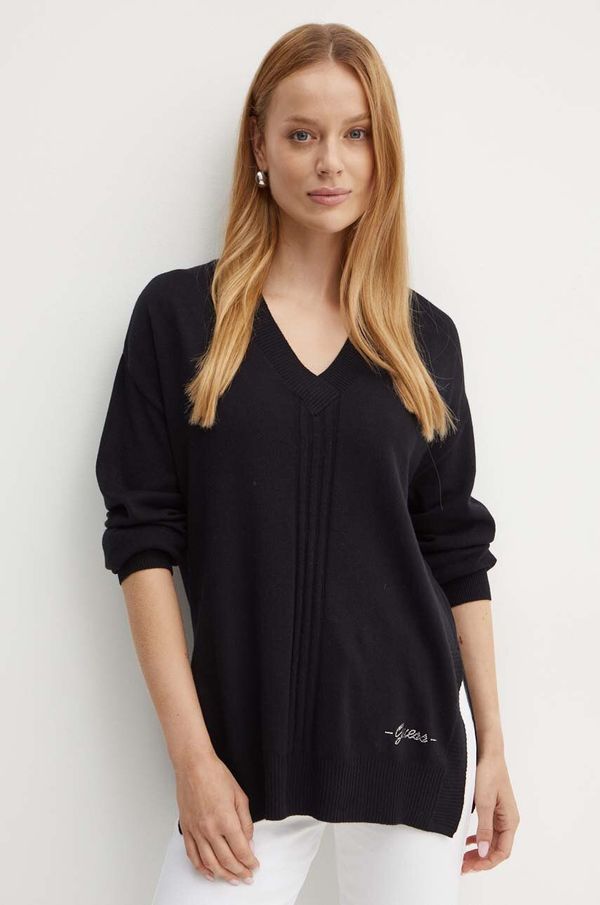 Guess Pulover s dodatkom vune Guess MATILDA za žene, boja: crna, lagani, W4YR55 Z3FH0