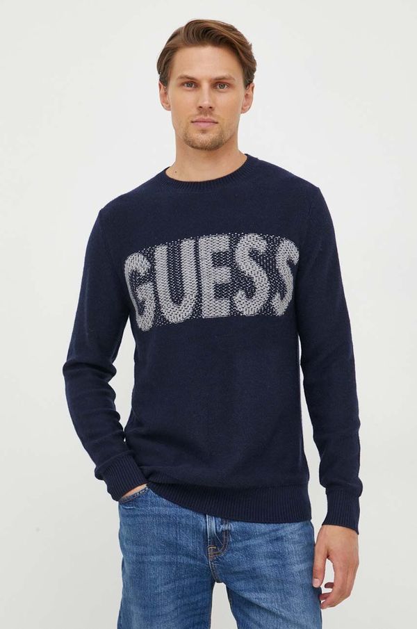 Guess Pulover s dodatkom vune Guess za muškarce, boja: tamno plava