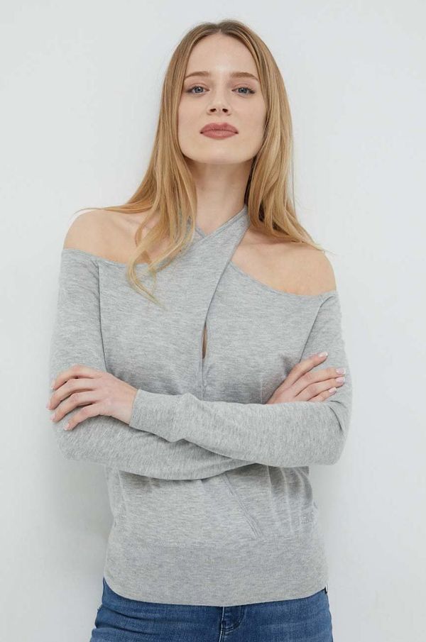 Guess Pulover s dodatkom vune Guess za žene, boja: siva, lagani