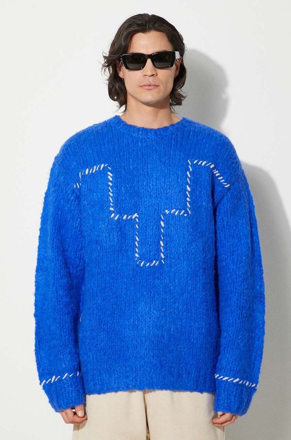 Marcelo Burlon Pulover s dodatkom vune Marcelo Burlon Cross Block Knit Comfort Crew za muškarce, boja: tamno plava, topli, CMHE035F24KNI0054501