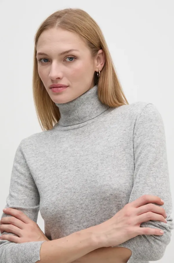 Sisley Pulover s dodatkom vune Sisley za žene, boja: siva, lagani, s dolčevitom, 102HM2174