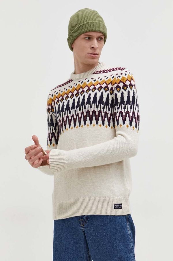 Superdry Pulover s dodatkom vune Superdry za muškarce, boja: bež
