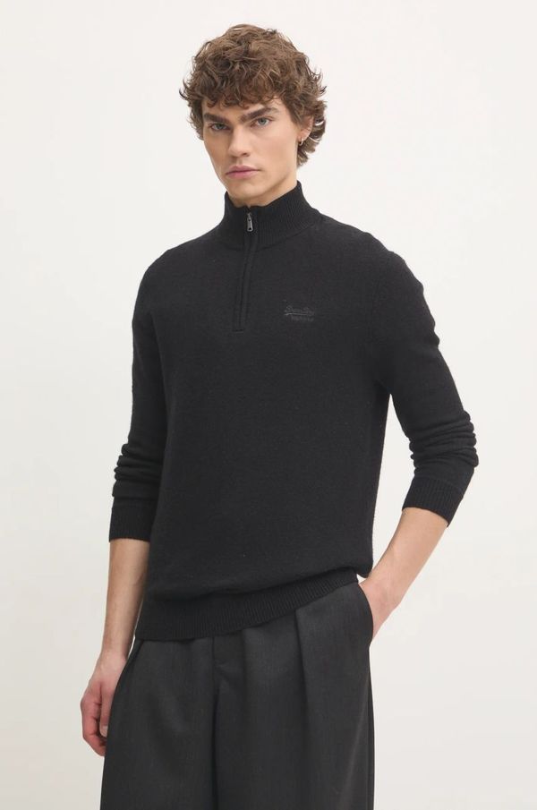 Superdry Pulover s dodatkom vune Superdry za muškarce, boja: crna, s poludolčevitom, M6110640A-02A