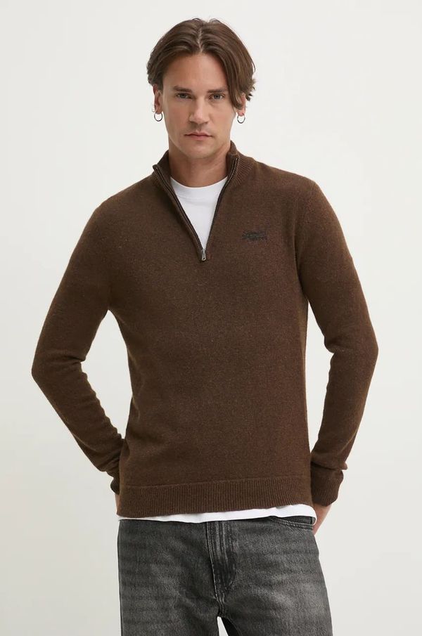 Superdry Pulover s dodatkom vune Superdry za muškarce, boja: smeđa, s poludolčevitom, M6110640A-CHB