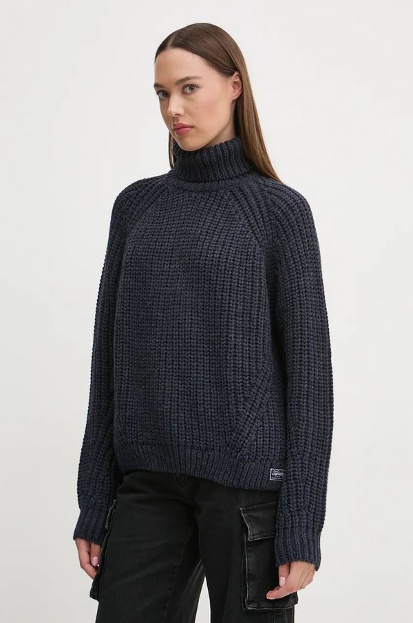 Superdry Pulover s dodatkom vune Superdry za žene, boja: tamno plava, topli, s dolčevitom, W6110397A-97T