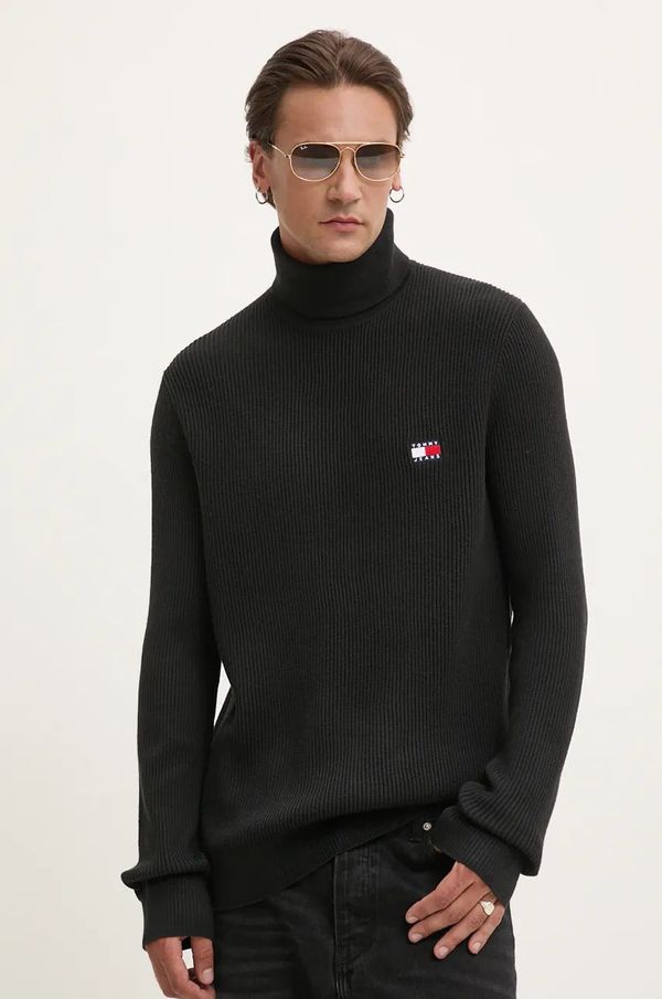 Tommy Jeans Pulover s dodatkom vune Tommy Jeans za muškarce, boja: crna, lagani, s dolčevitom, DM0DM19434
