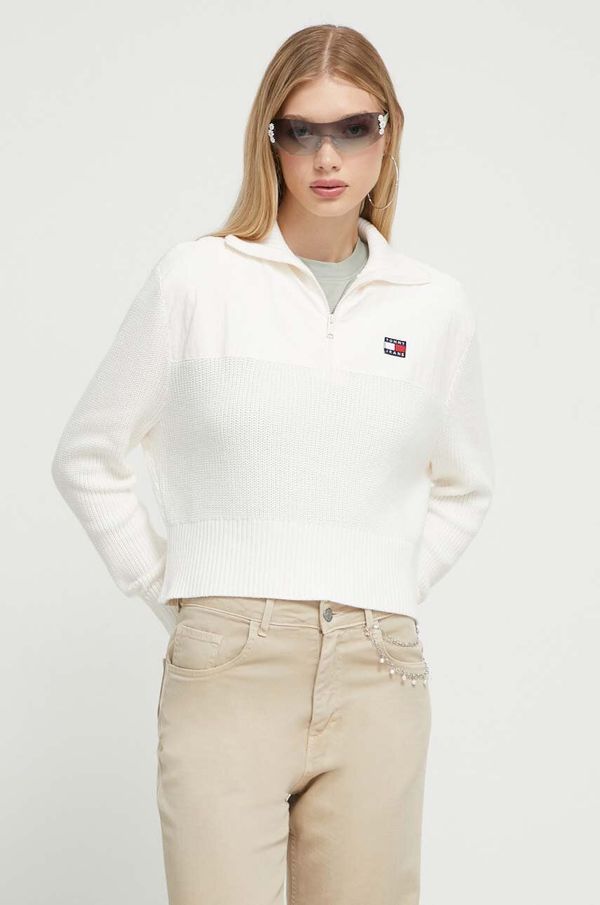 Tommy Jeans Pulover Tommy Jeans za žene, boja: bež, s poludolčevitom