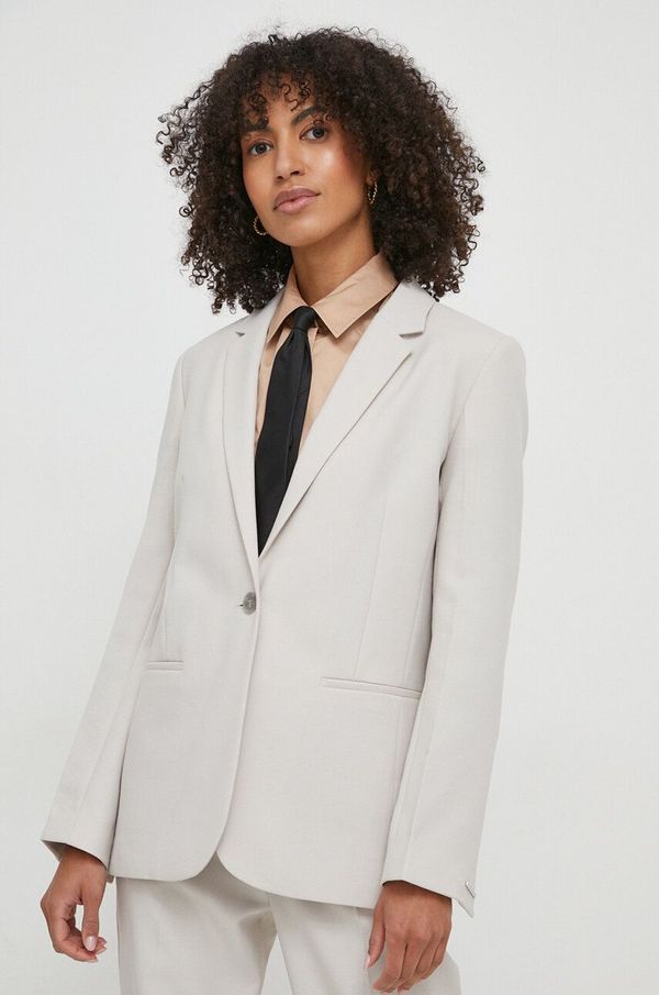 Calvin Klein Sako Calvin Klein boja: siva, jednoredno zakopčavanje, bez uzorka