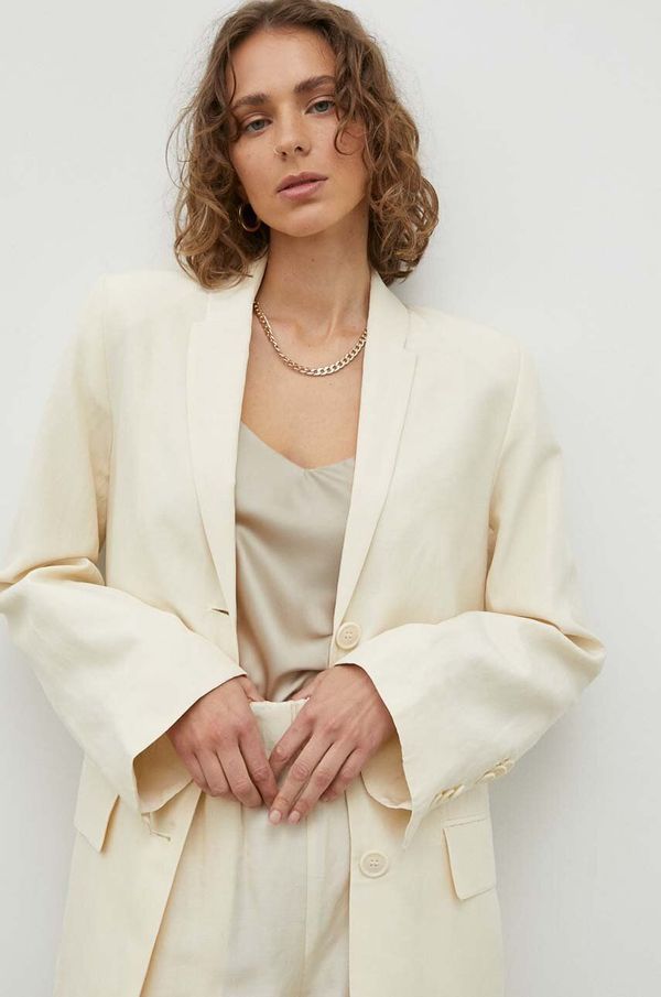 By Malene Birger Sako s dodatkom lana By Malene Birger Porter boja: bež, jednoredno zakopčavanje, bez uzorka