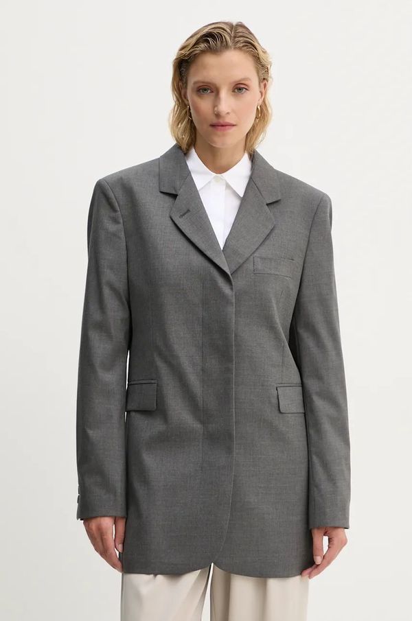 Remain Sako s primjesom vune Remain Boxy Blazer boja: siva, jednoredno zakopčavanje, bez uzorka, 5018971959