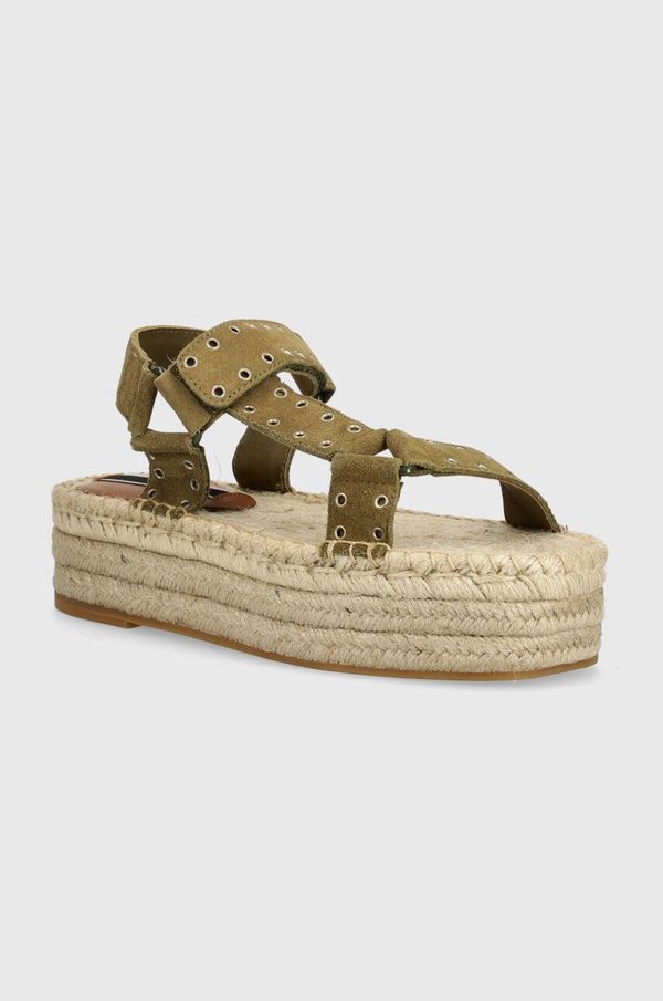 Pepe Jeans Sandale od brušene kože Pepe Jeans PLS90660 za žene, boja: zelena, s platformom, TRACY RESORT