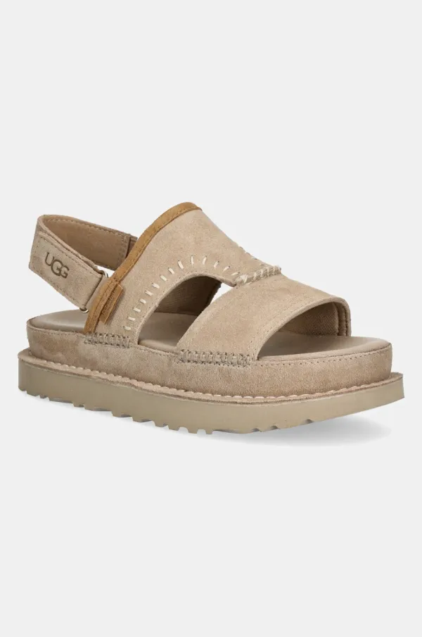 Ugg Sandale od brušene kože UGG Goldenstar Regenerate za žene, boja: bež, s platformom, 1167369-SAN