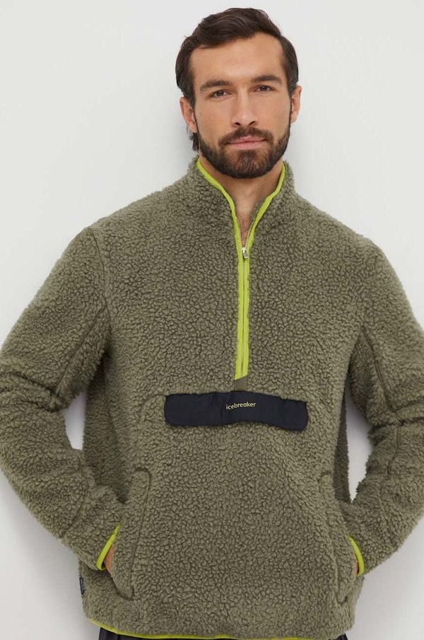 Icebreaker Sportska dukserica Icebreaker RealFleece Merino High Pile boja: zelena, bez uzorka