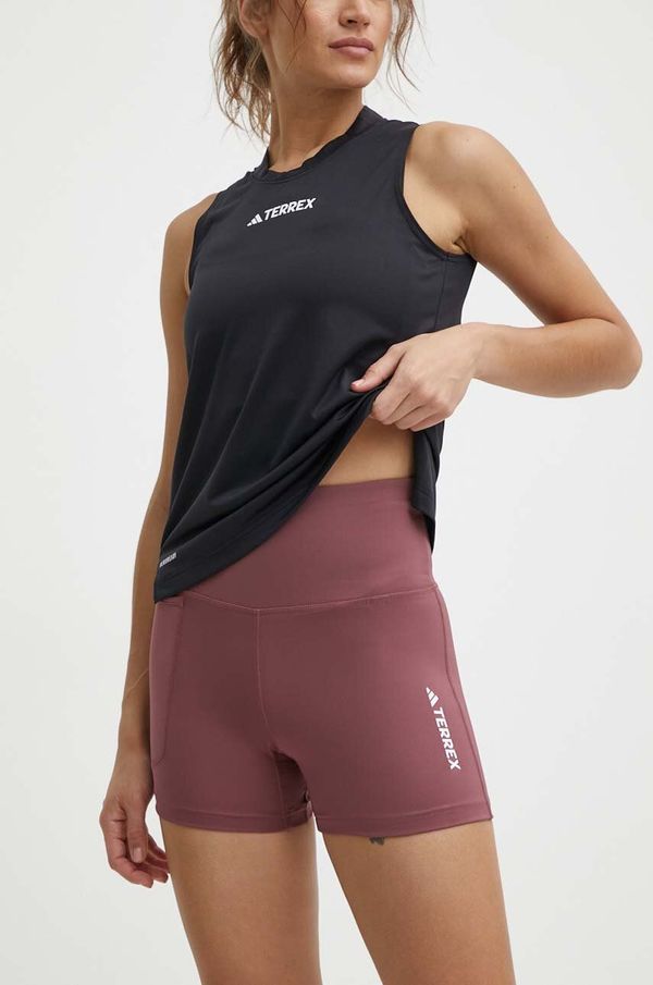 adidas TERREX Sportske kratke hlače adidas TERREX Multi za žene, boja: bordo, bez uzorka, visoki struk, IP6872