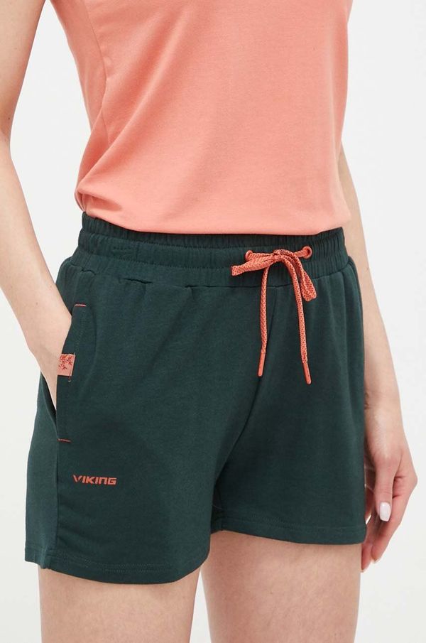 Viking Sportske kratke hlače Viking Hazen za žene, boja: zelena, glatki materijal, visoki struk