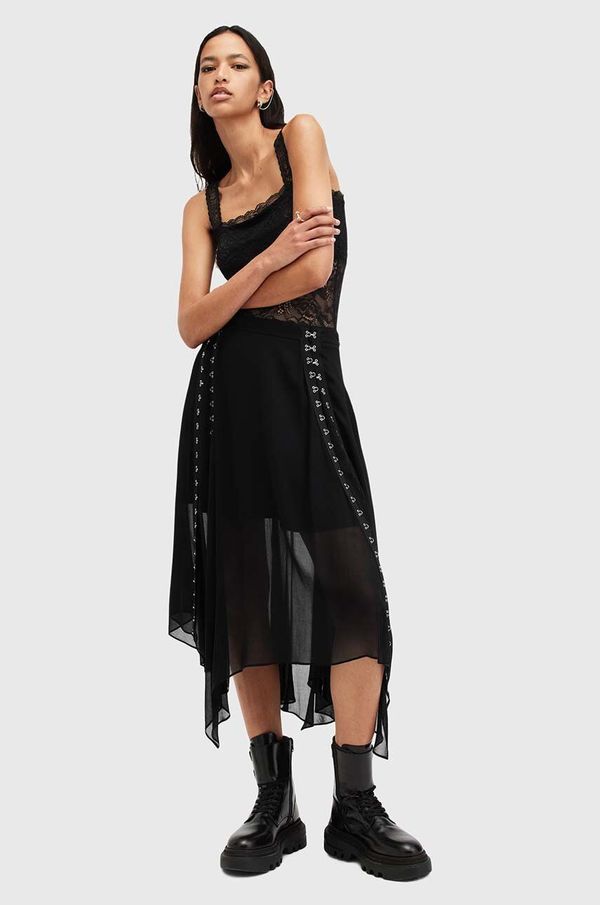 AllSaints Suknja AllSaints LUNA boja: crna, midi, širi se prema dolje, W013RB