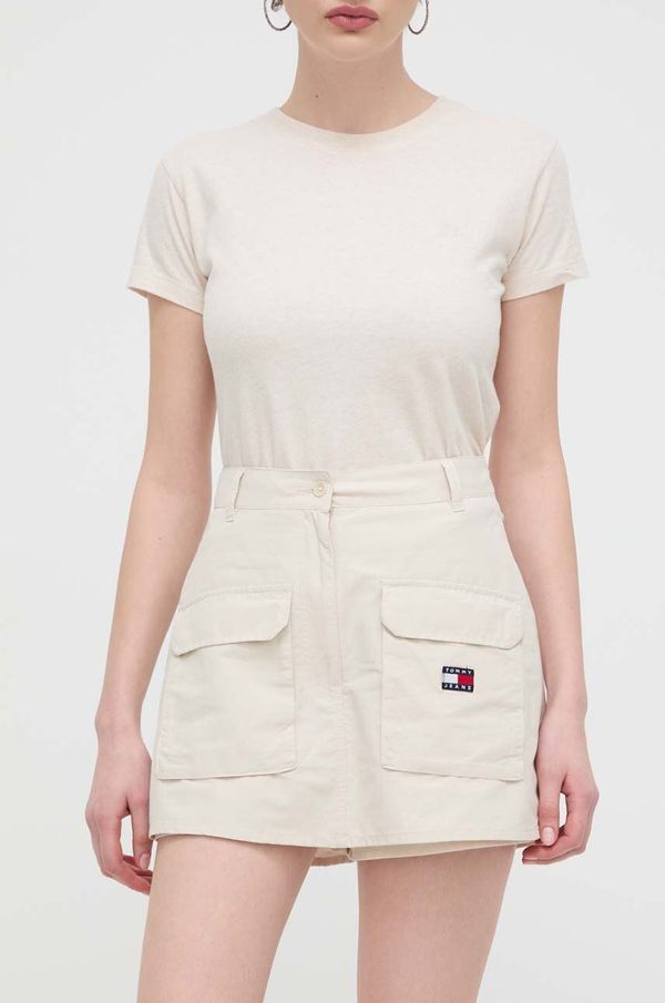 Tommy Jeans Suknja - hlače Tommy Jeans boja: bež, mini, ravna