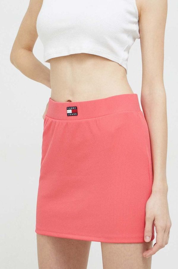 Tommy Jeans Suknja Tommy Jeans boja: ružičasta, mini, ravna