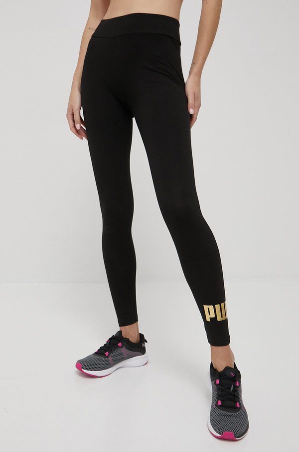 Puma Tajice Puma Essentials+ Metallic za žene, boja: crna, s tiskom